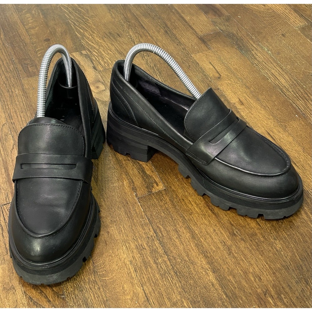 Marc Fisher LTD Latika Slip-On Lug Sole Loafers black leather Chunky Platform 8M